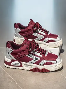 Men's American Retro Colorblock Skate Shoes, Street Style Unique Design, Thick Sole Wide Laces, Versatile Sports Casual Sneakers