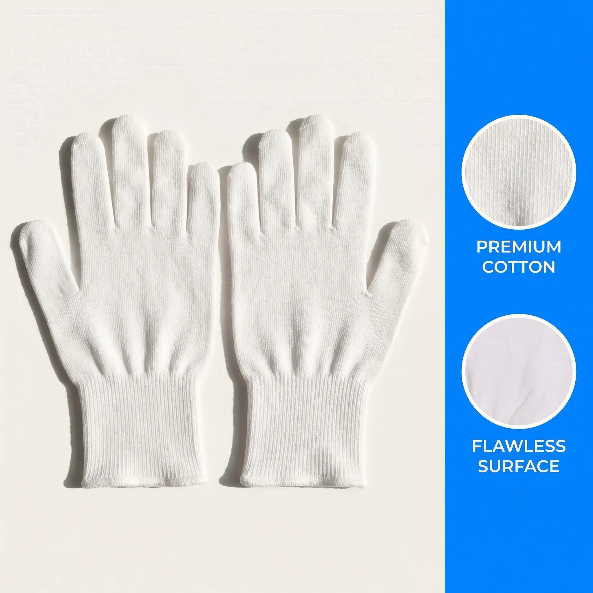 Unisex Premium Cotton Clean Room Uncoated White Knit Liner Gloves - Silicone-Free, Dry Hand Precision Knit, High Dexterity, Ergonomic Flexibility for Long Wear, Wear Alone/Under Safety Gloves - Automotive Repair, Flawless Surface, Household Tasks