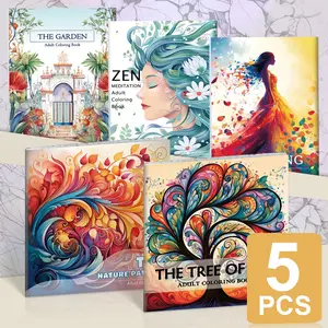 5-Pack Adult Coloring Book Set - Stress Relief, Anti-Stress Paperback with Intricate Garden, Character, and Nature Designs for Relaxation - Perfect for Holidays, Halloween, Christmas, and Thanksgiving - Easy and Fun Patterns for Men and Women