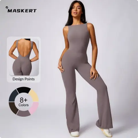 MASKERT Women's Sports Jumpsuit Butt Lifting Tummy Control Fitness Activewear Sports Outfits for Yoga & Gym