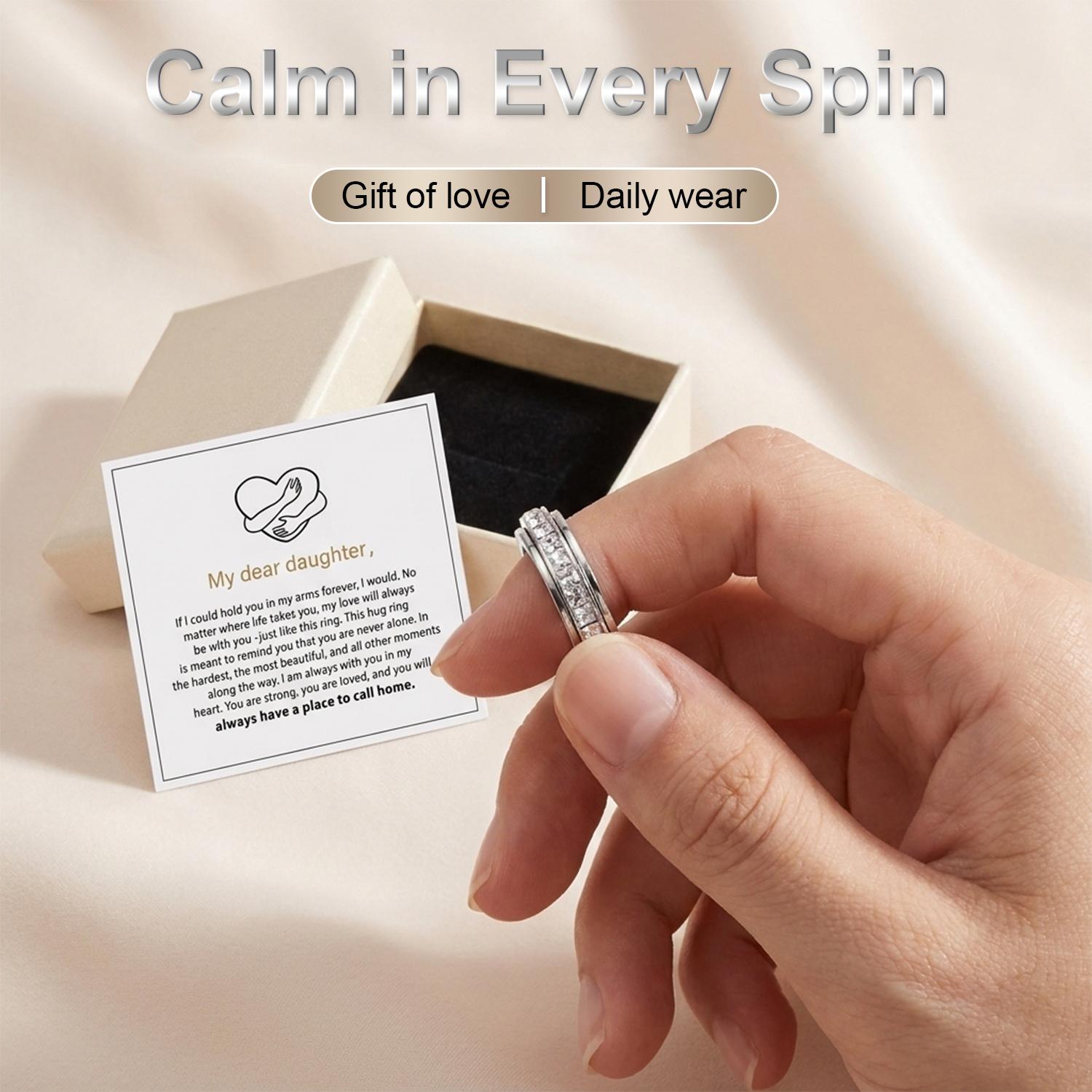 Anxiety Rings for Women and Men Titanium Steel Spinner Fidget Band Rings with Cubic Zirconia for Stress Relief and Wedding Promise Comfort Fit Size 5 to 12