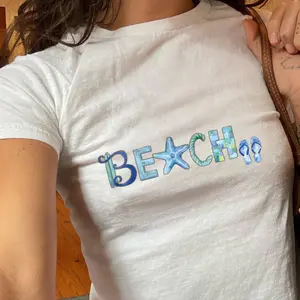 Beach Graphic Baby Tee Women Cute Starfish Flip Flop Tee Summer Vacation Aesthetic Casual Top, Y2K, Soft Girl, IT Girl