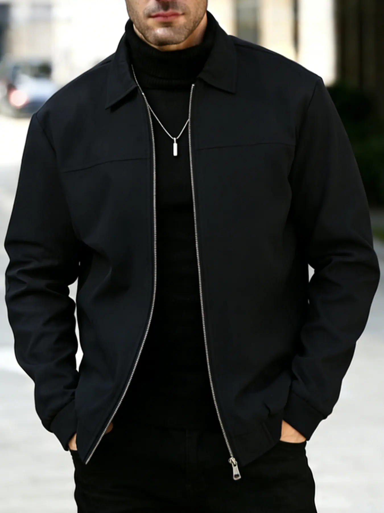 Men's Spring and Autumn Casual Jacket is a simple and versatile plain jacket with a zipper closure design. It is made of 100% polyester fiber and is easy to maintain. It is suitable for daily leisure, work travel, and formal wear Casual Outerwears