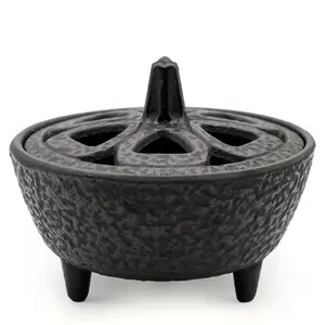 3.1" Diameter Cast Iron Incense Burner with Brass Insert - Versatile for Anointing, Rituals & Home Decor - Menorahs, Decoration Incense Holder Scented Perfume Aroma Fragrance