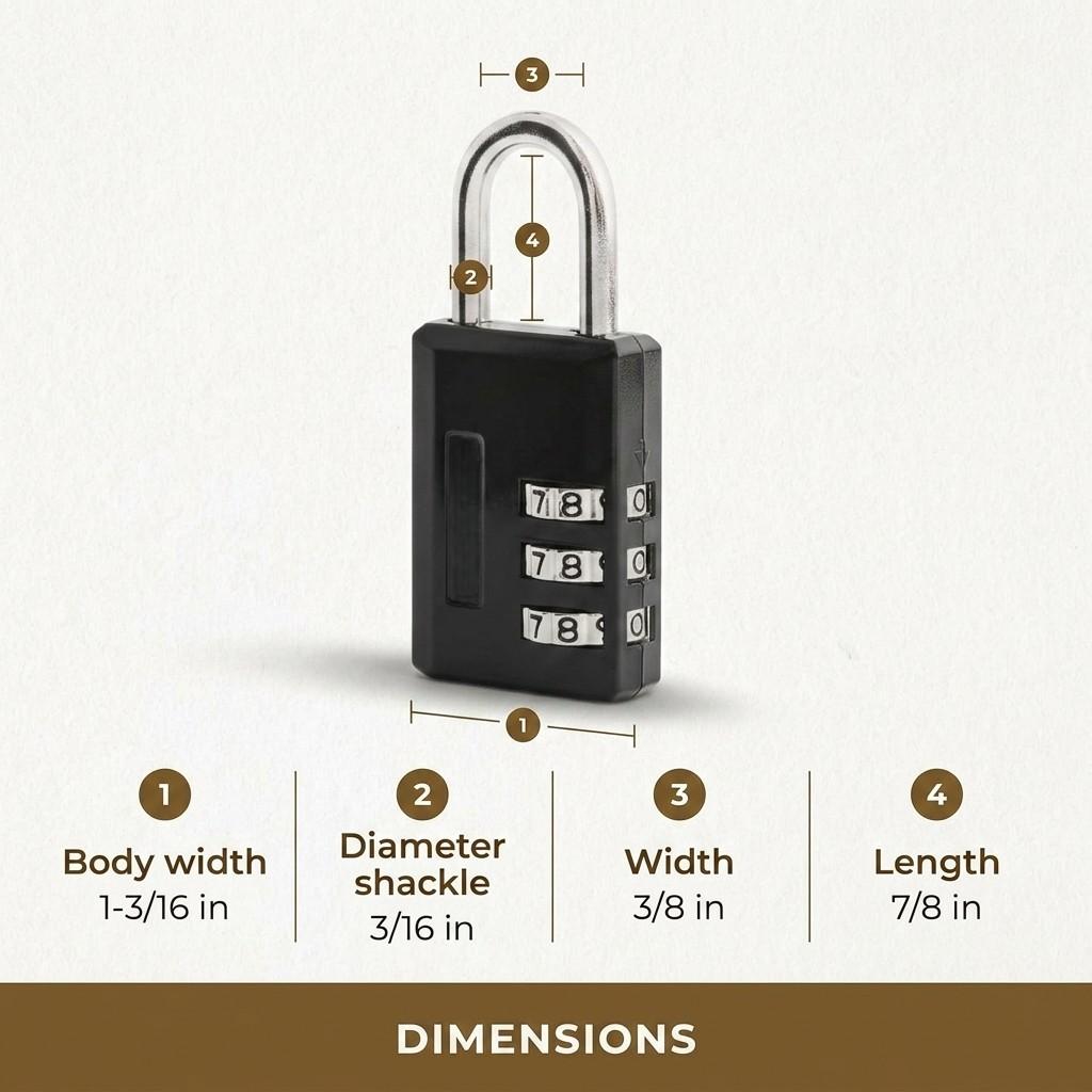 Black 3 Digit Combination Padlock for Gym Locker, Luggage & Backpack – Resettable Metal Lock for Cabinets, Travel Bags, Storage Cases & School Lockers, Compact Keyless Combination Lock for Everyday Use