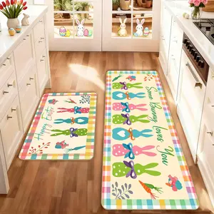 2 count Easter Kitchen Mat Set, Easter Bunny Kitchen Rug, Kitchen Floor Mat, Non-Slip Soft Low Height, Spring Summer Home Decor, Holiday Cooking and Celebration