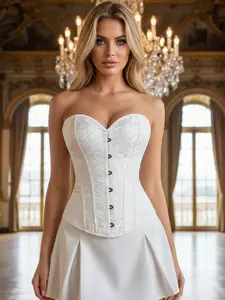 Vintage Jacquard Corset Bustier Overbust Renaissance Waist Trainer, Strapless, Push Up Brocade Floral Corselet with G-String, Victorian Gothic Body Shaper for Women, Party Clubwear Burlesque Costume Plus Size Top, Halloween Outfits XS-2XL