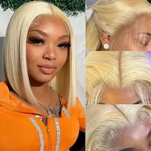 613 Honey Blonde 13×4 Lace Frontal Straight Bob Wig Human Hair Wigs For Woman