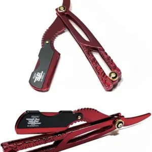 Red and Black Unisex Straight Edge Razor Hair Cutting Trimming Shaping Folding Razor Barber’s Favorite Tool