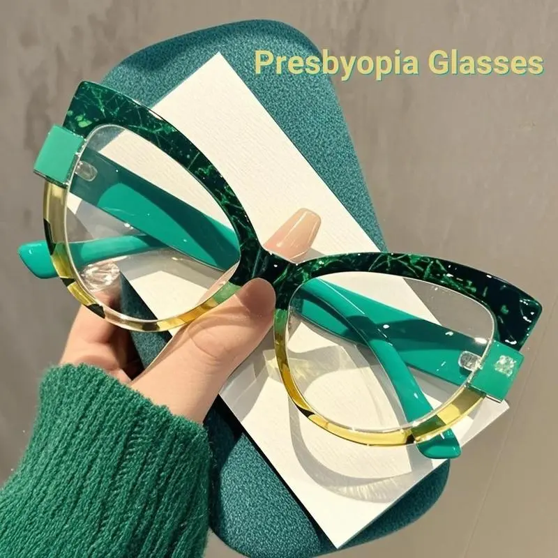 Unisex Cat Eye Reading Glasses with Large Frame and Stylish Multicolor Design, Photochromic Anti-Blue Light Eye-Friendly Lenses for Computer Office