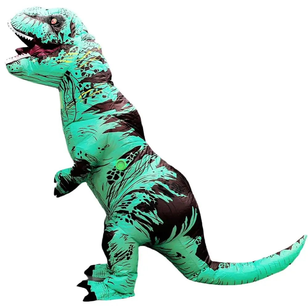 Inflatable Green T-Rex Costume for Adults - Funny Dinosaur Blow Up Outfit with Fan & Battery for Halloween, Cosplay, Parties & Summer Events