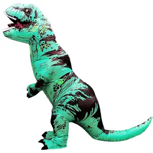Inflatable Green T-Rex Costume for Adults - Funny Dinosaur Blow Up Outfit with Fan & Battery for Halloween, Cosplay, Parties & Summer Events