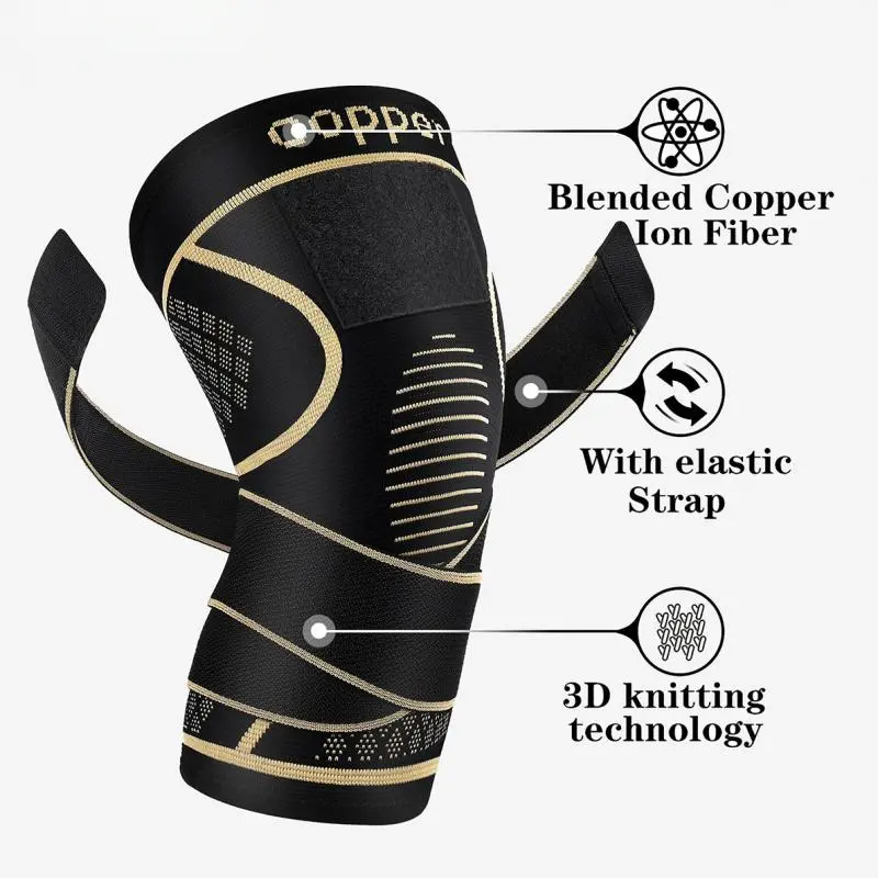 Breathable Copper Knee Brace - Circular Compression for Basketball Shock Absorption |   Hiking & Cycling Gear Adjustable Velcro Sleeve