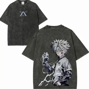 Killua Hunter Graphic T-Shirt – Hunter x Hunter Vintage Washed Oversized Cotton Tee, Unisex Streetwear Shirt, Soft Casual Gift for Anime Fans G5Y V5P