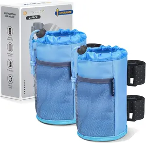 2Pack Cup Holder for , Scooter and , Water Bottle Holder for UTV/ATV, Walker, Golf Cart and Beach, Universal Drink Holder Accessories with Net Pocket and Cord Lock ( Blue)