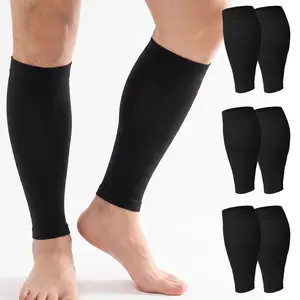 Men's & Women's 3-Pair Solid Calf Leg Compression Sleeves - Nylon-Elastane Blend, Breathable, Graduated Support for Shin Splints, Running, Hiking, Pull-On Design for Fast Recovery