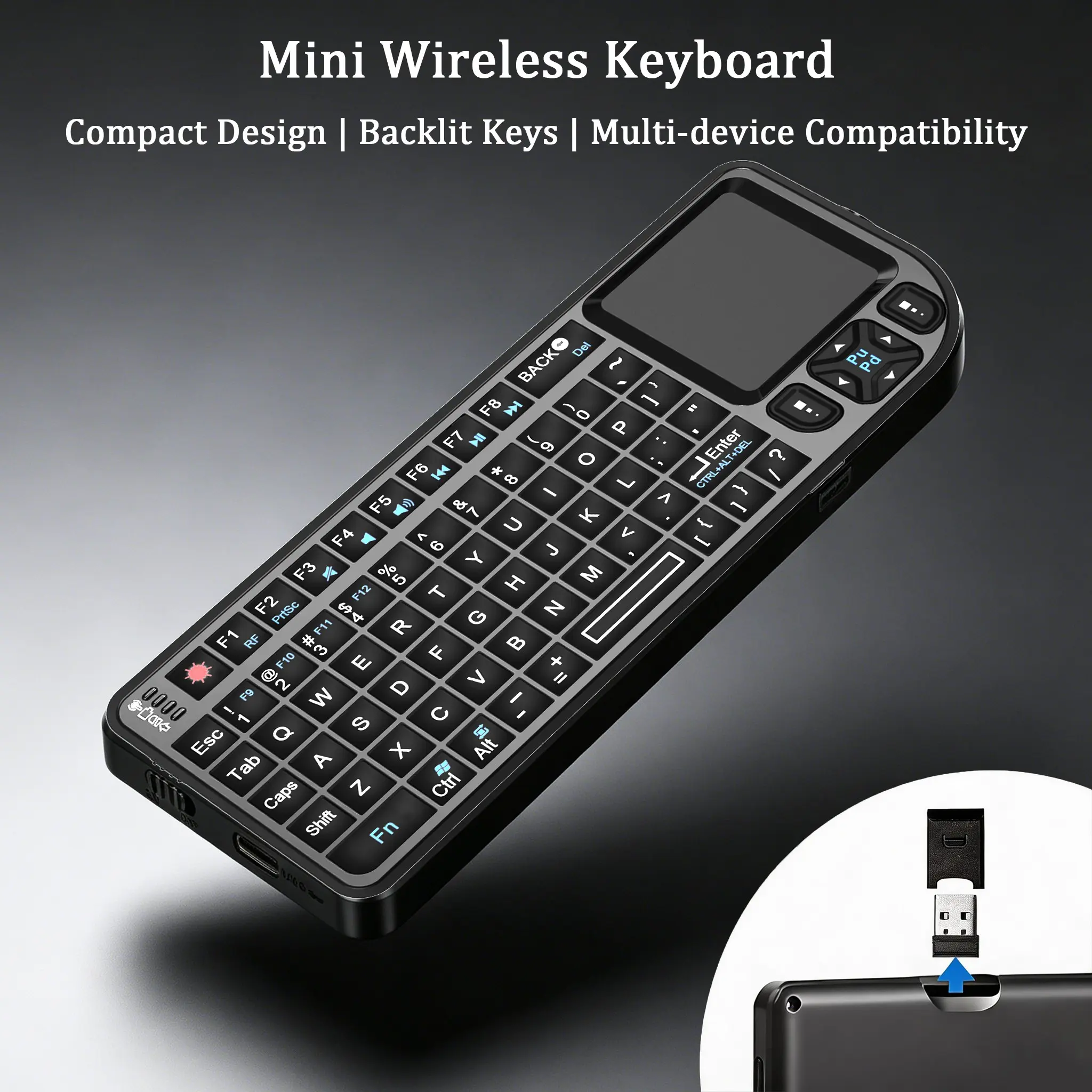 Mini Wireless Keyboard with Touchpad, RGB Backlit, Rechargeable Battery, Flashlight, Compatible with PC, MAC, Htpc, Projector, Smart TV Box, Portable Keyboard, Led Backlit Keyboard, Lighted Keyboard