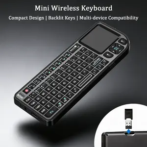 Mini Wireless Keyboard with Touchpad, RGB Backlit, Rechargeable Battery, Flashlight, Compatible with PC, MAC, Htpc, Projector, Smart TV Box
