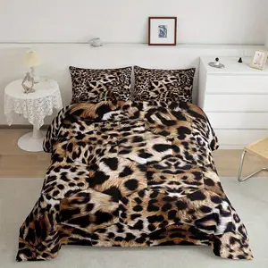 3pcs Leopard Print Bedding Set, Ultra Soft Faux Fur Blanket, Warm 3D Cat Pattern, Room Decoration, Decorative Bedding Set, Birthday and Holiday Gift