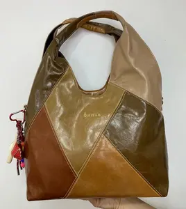 European and American fashion women's vintage patchwork handbag, stylish color-block tote bag, casual large bag