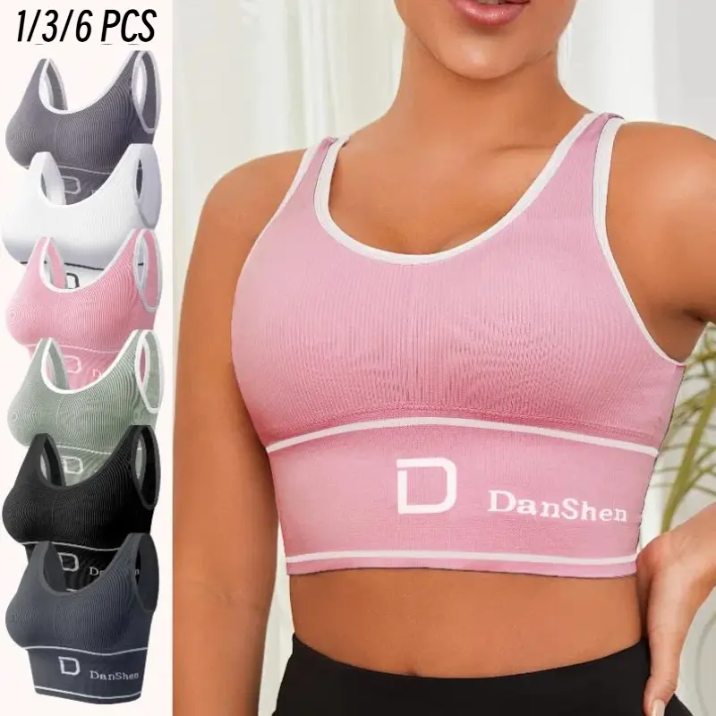 Women's Seamless Activewear 6-Pack High-Impact Supportive Sports Bra - Wireless Cross-Back Bras for Women with Removable Pads, Ideal for Yoga, Running