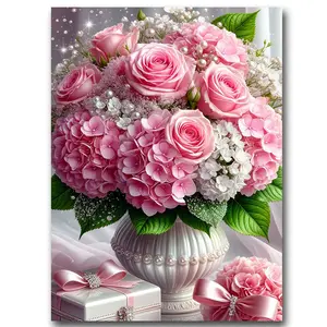 Vase Flowers Rose diy Diamond Art Kits For Adults,Diamond Painting Kits for Beginner, Full Round Diamond Mosiac Kits, Diy Handicrafts, Floral Gem Art And Crafts For Home Decor 11.8x15.7inch