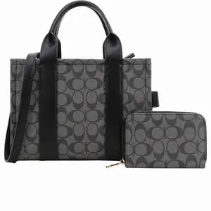Elegant Women's Handbag with Matching Wallet - Stylish Gray and Black Design for Everyday Use