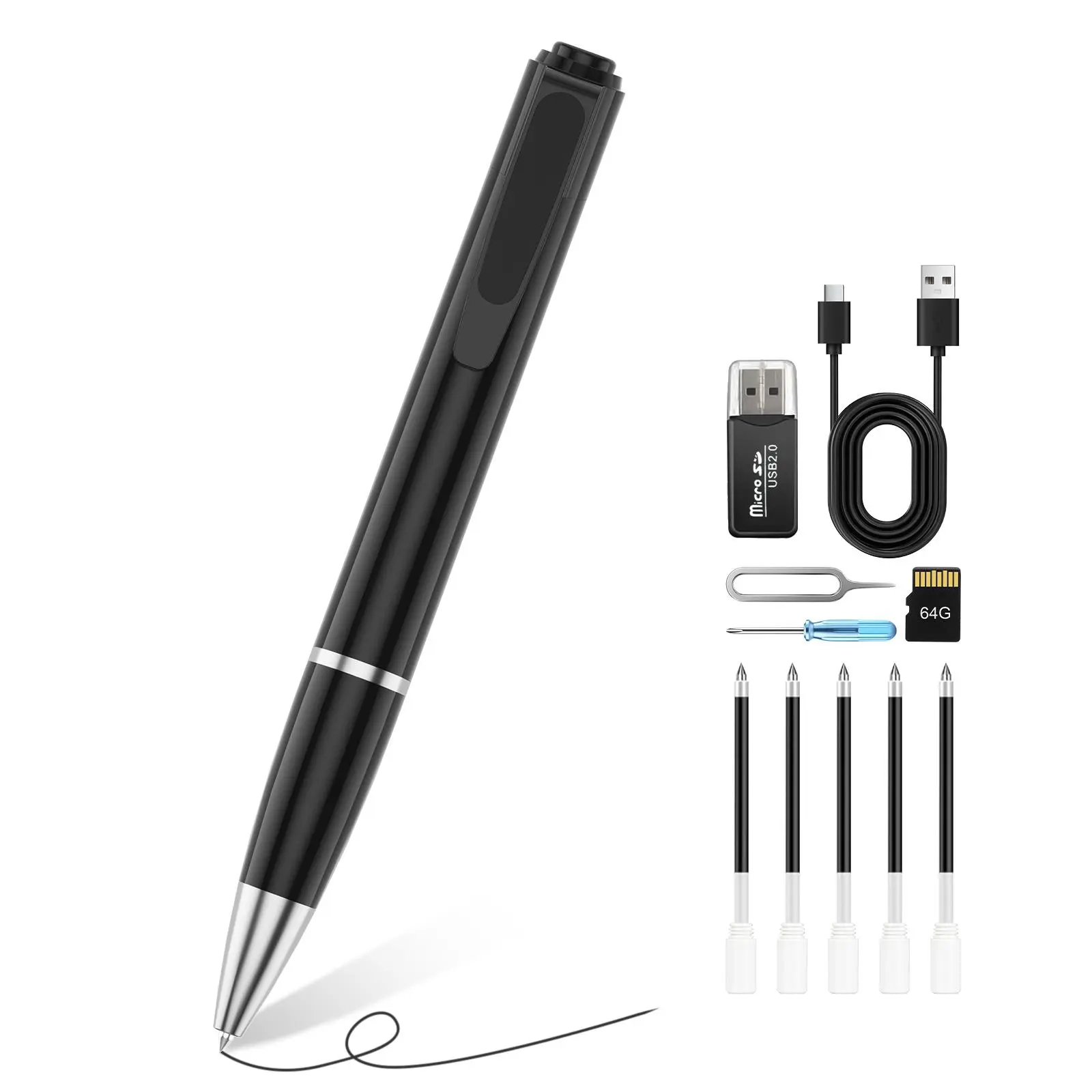 Mini Camera Portable Pen No-WiFi Security Camera for Home & Outdoor Monitoring with Motion Detection & Meeting Recording
