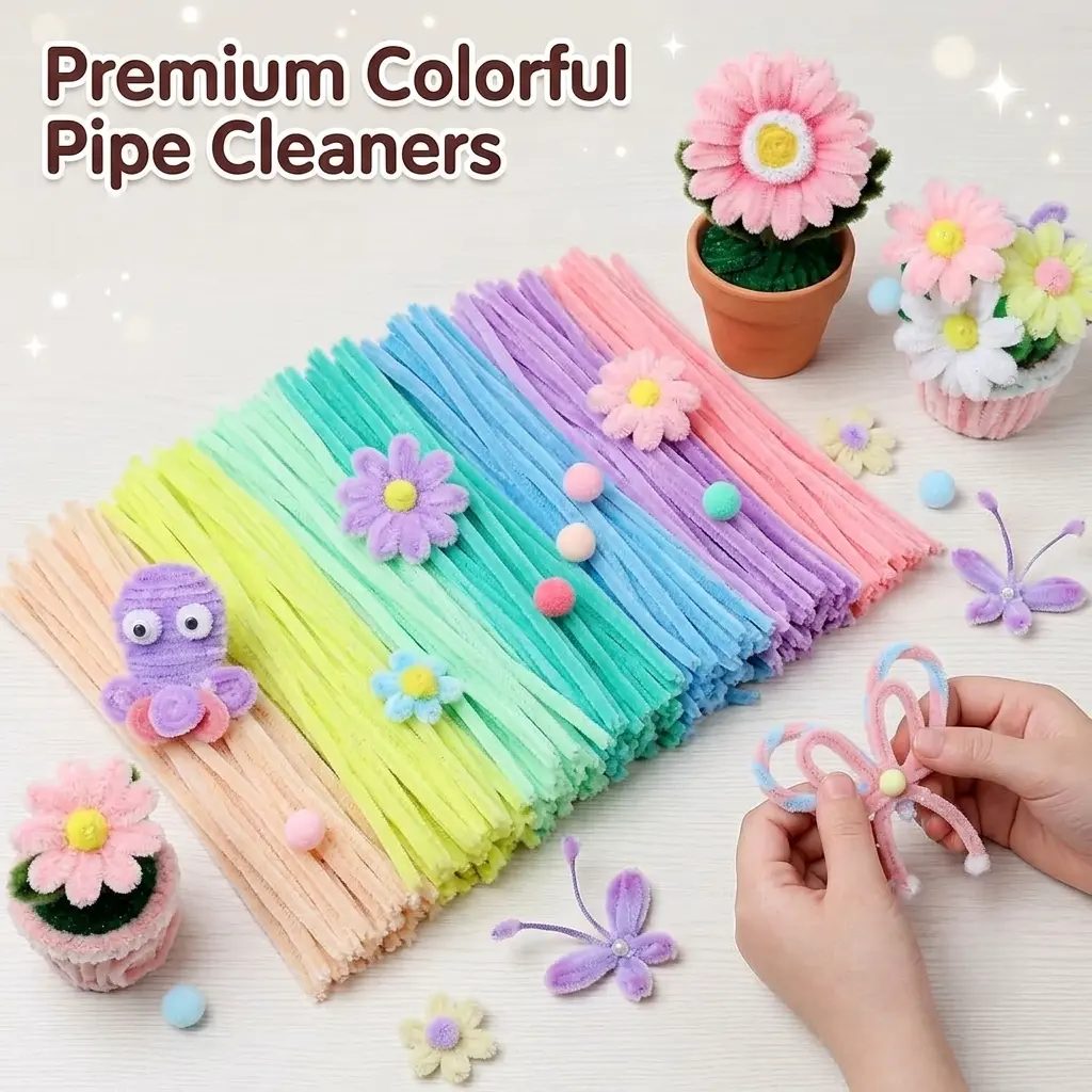 100pcs Macaron Chenille Stems - Colorful Thick Pipe Cleaners for Holiday Decor, DIY Flowers & Creative Crafting Essentials DIY Craft Supplies, Trending Art Projects & Sensory Kid Crafts, floral arrangement