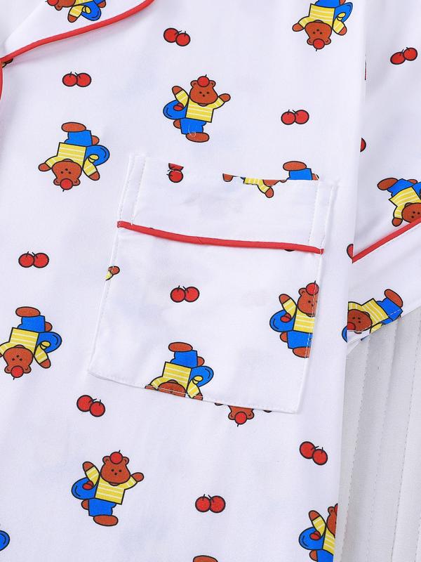 2pcs Mini Winnie the Pooh Print Pajama Set - Cute Nostalgic Short-Sleeve Pjs (Notch Collar + Chest Pocket + Elastic Waist) - Soft Adult Loungewear/Sleepwear for Disney Fans, Cozy Nights In & Gift Giving