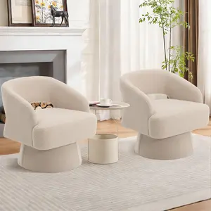 Garvee Modern Swivel Barrel Accent Chair Set of 2 – Soft Upholstered Round Lounge Chairs – Hollowed Back Design – 360° Rotating Base for Living Room, Bedroom, Vanity, Reading Nook