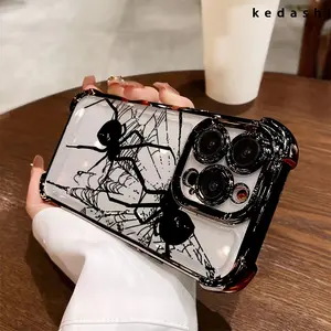 Black Art Spider Four-corner Thickened Mobile Phone Case for iPhone 17 Air 16 15 14 13 12 11 Pro Max Plus border Electroplating with counter-fall Safety Cushion 2D printing Cellphone Protective