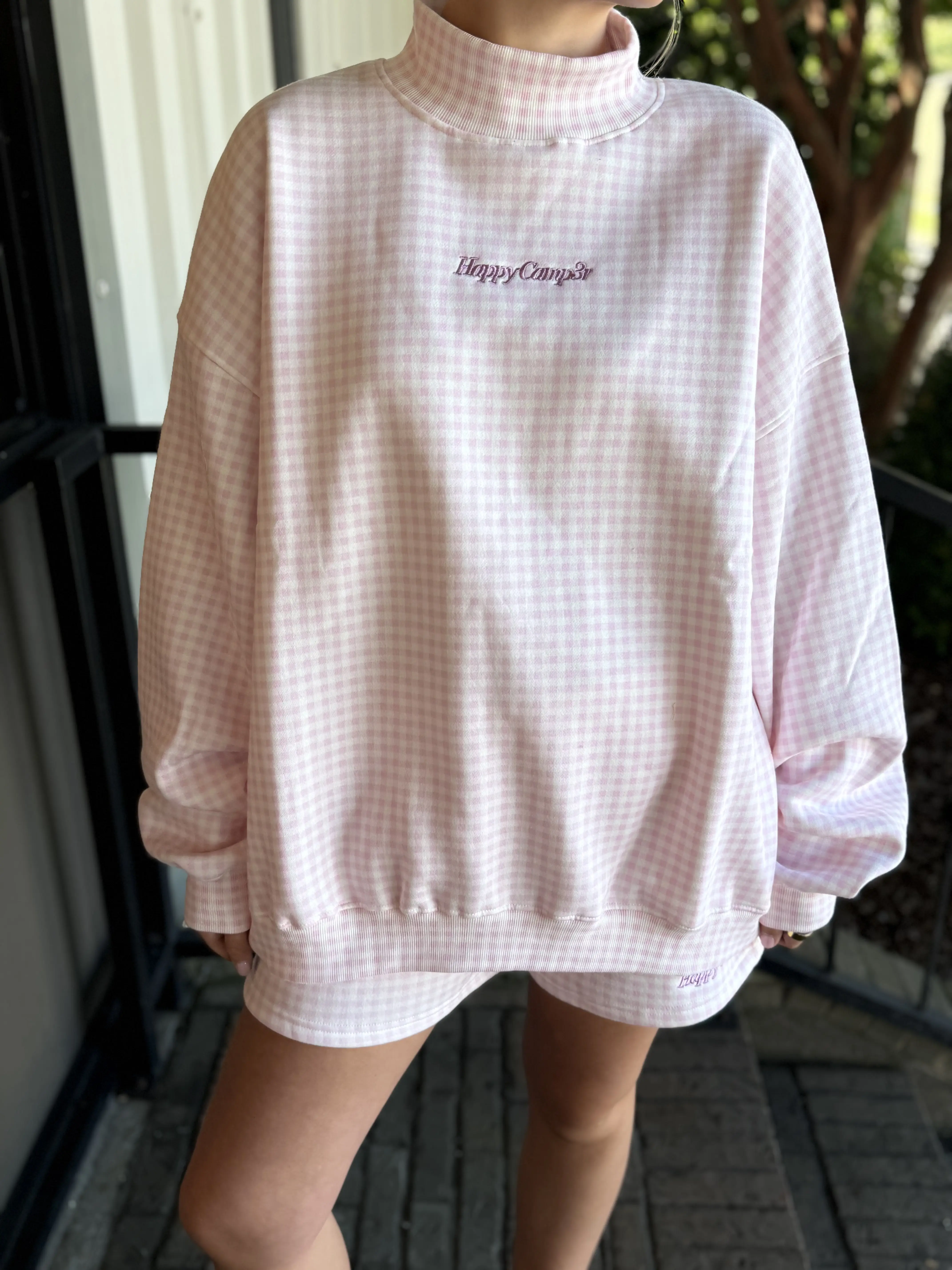 Lavender Gingham Mockneck Sweatshirt