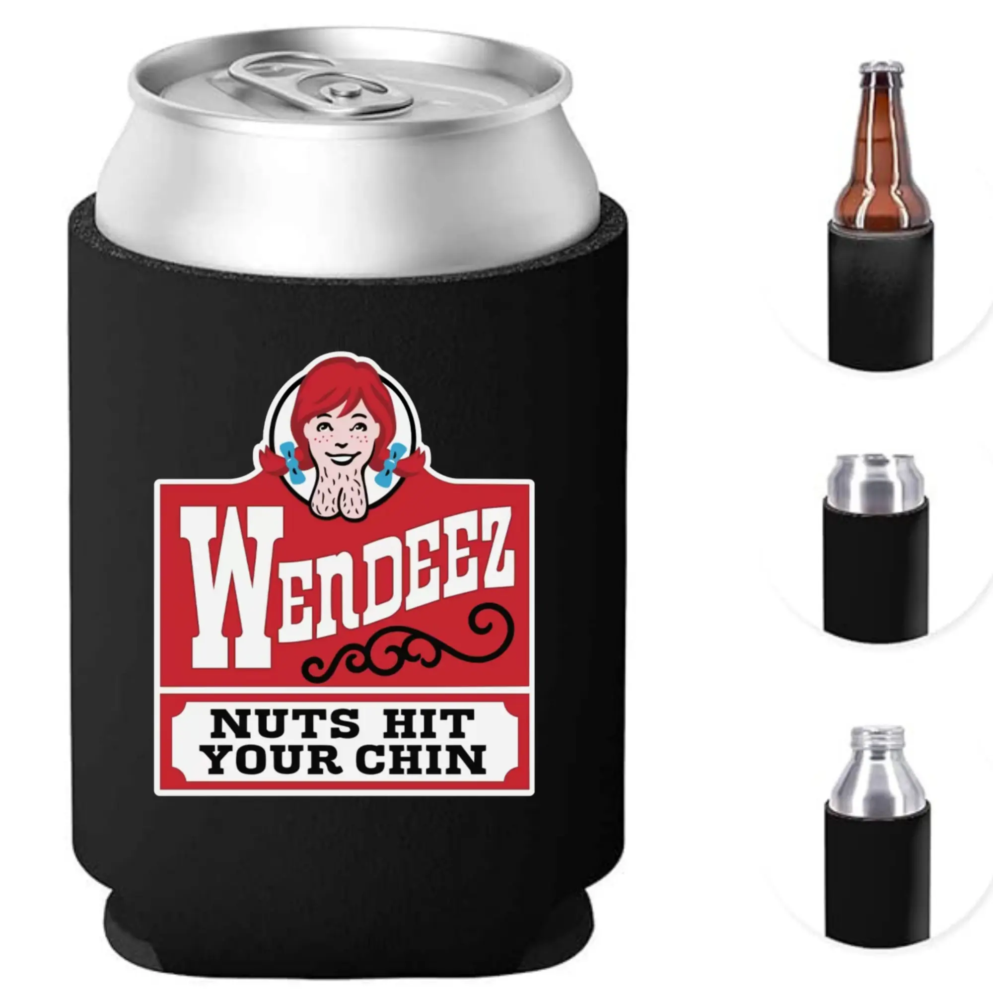 WENDEEZ Lightweight Insulated Beverage Holder - Portable Bottle Covers for Traveling, Foldable Koozie with "NUTS HIT YOUR CHIN" Design, Kitchenware Drinkware Accessory