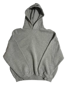 2024 Light Heather Gray Hooded Sweatshirt - Relaxed Fit Cotton Fleece Pullover for Daily Wear, Minimalist Casual Street Style