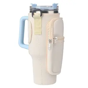 Neoprene Water Bottle Carrier Sleeve - Fits 40oz/64oz Tumblers, Insulated Holder with Strap & Pocket, for Gym, Travel, Outdoor