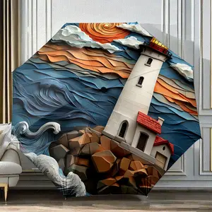 Innovative design folding umbrella with a 3D-style seaside lighthouse pattern, suitable as a birthday gift, for various holidays, travel, and gifting.