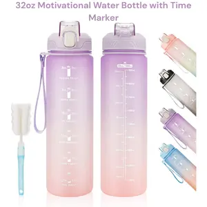 32oz Motivational Water Bottle with Time Marker, Leakproof BPA Free Sports Bottle Birthday Gift Father Day Gift