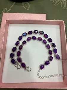 Selina(10008)gc.Purple Opal S925 sterling silver bracelet (faced/egg)