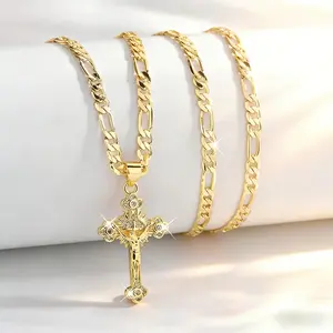 Elegant Brass Necklace 14K Gold Plated with Cross Charm Micro-Paved Cubic Zirconia Stones for Women Ideal Gift for Friends Holiday Gatherings