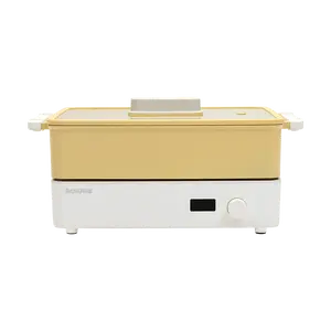 Dr.Hows Doran Doran 3 in 1 Electric Skillet Multi Cooker Hot Pot Fryer Pan Griddle and Grill with Glass Lid Yellow