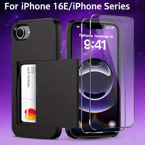 Phone Case - 3pcs Set [1 Phone Cover with 2 Clear Screen Protectors] Tailored for Iphone 16E, Showcasing a Shockproof Design with a Hidden Card Compartment, Ideal for All Genders, And Compatible with for Iphone 16, 15, 14, 13, 12, And 11