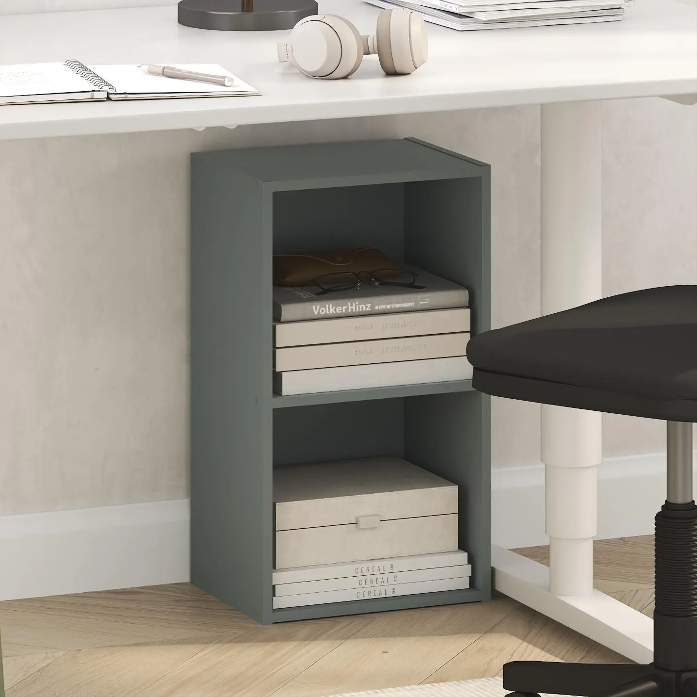 Modern Sage Green 2-Tier Open Bookshelf Rack - 9x12x21 in, Minimalist Decluttering, Family Friendly, Clean Aesthetic Storage & Collectibles/Book Nook Display, Indoor Furniture for Living Room, Home Office, Modern Bookshelf, Open Shelving