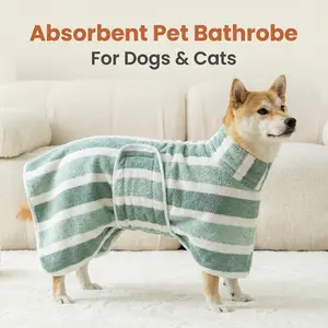 Reusable Pet Bathrobe, Ultra Absorbent Microfiber Towel, Wrap Design, Ideal for Cats Dogs, Post-Bath, Grooming, Swimming