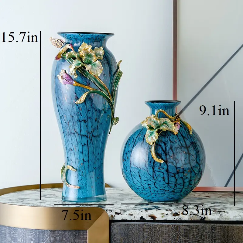 FABUORNA Luxury Vase [Flower of Wealth-C Series], Decorative Vase, Modern Vase, Original Exquisite Vase, Vase with Enamel Decoration (Short)
