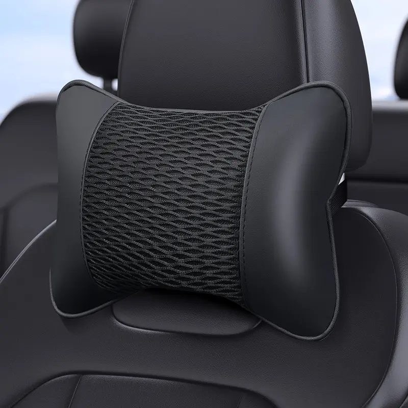 1pc/2pcs Universal Car Headrests PU Leather Mesh Breathable Neck Pillows, Soft Comfortable Seat Rest Cushions, Automotive Interior Accessories Decorations, Car Interior Kit