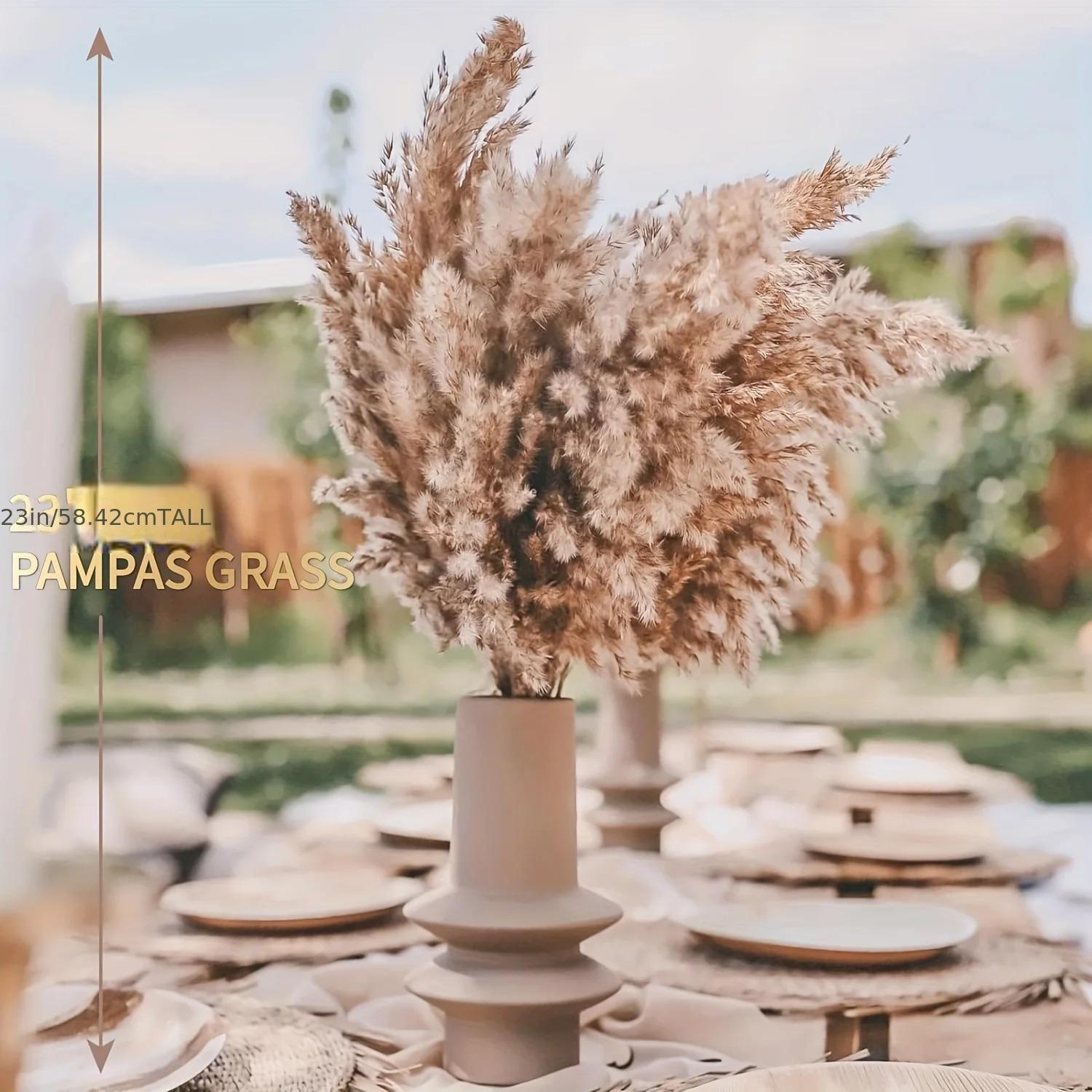 20 Pcs 23 Inch Tall Fluffy Pampas Grass XL Size Brown Dry Pompous Grass Decor Wedding Flower Boho Decor Natural Pompas Flower