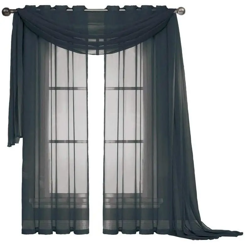 3 count Sheer Panel (2 Pieces 58" x 84") and Scarf Window (1 Pieces 37" x 216") Curtain Combo Set (Black)