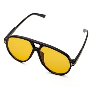 June Aviator Sunglasses - Black Aviator with Yellow Frames, Full Rim, Unisex.Rich Girl Sunglasses