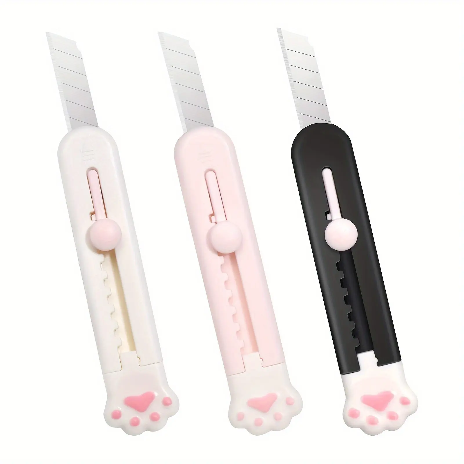 Cute Cat Paw Design Box Cutter, 3 Counts Portable Mini Cutter, Office Cutting Supplies, Craft Cutting Tool for Scrapbooking, Crafts, Gift Wrapping